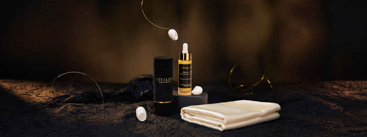 VITALITY skincare, silk and cocoon still life